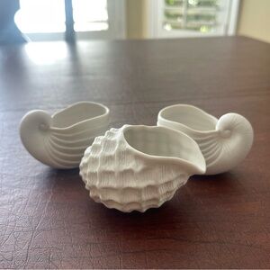 SOLD Lot Of Three; Ceramic Conch Shells Miniature Planters; 4” L